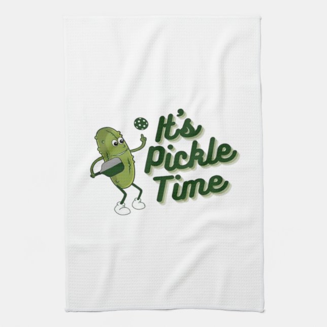 Funny Pickle Playing Pickleball  Tea Towel (Vertical)
