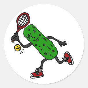 Funny Pickle Playing Tennis Art Classic Round Sticker