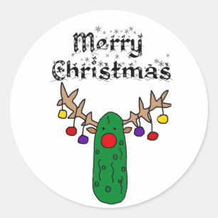 Funny Pickle Reindeer Merry Christmas Art Classic Round Sticker