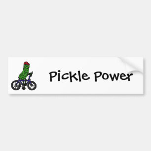 Funny Pickle Riding Bicycle Cartoon Bumper Sticker