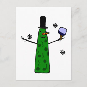 Funny Pickle Snowman Holding Pickleball Paddle Postcard