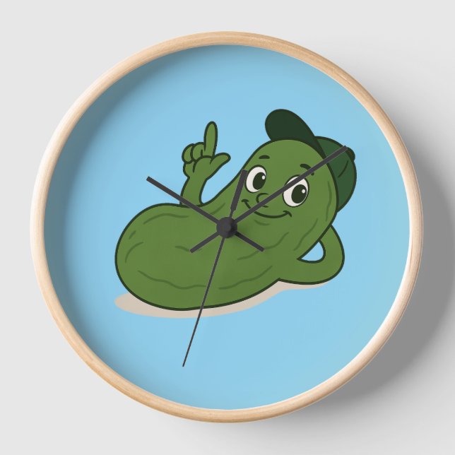 Funny Pickle Wall Clock – Cute Green Pickle Cartoo (Front)