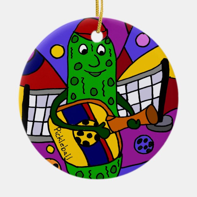 Funny Pickleball Abstract Art Original Ceramic Tree Decoration (Front)