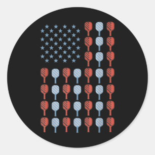 Funny Pickleball American Flag Usa Men Women 4th O Classic Round Sticker