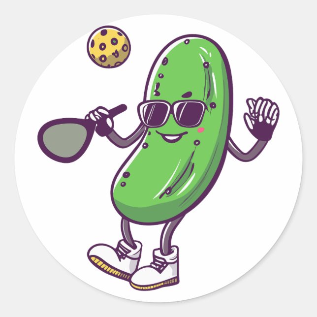 Funny Pickleball and Cool Cucumber: Playful Paddle Classic Round Sticker (Front)