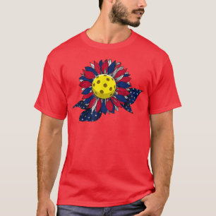 Funny Pickleball Ball & Sunflower American Flag 4t T-Shirt