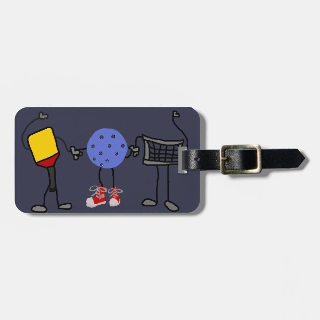 Funny Pickleball Cartoon Characters Luggage Tag (Front Horizontal)