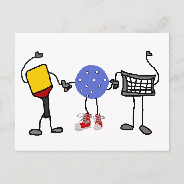 Funny Pickleball Cartoon Characters Postcard (Front)