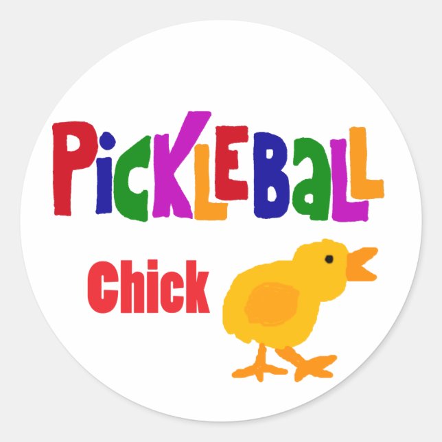Funny Pickleball Chick Art Classic Round Sticker (Front)
