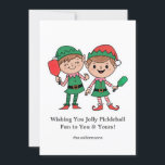 Funny Pickleball Christmas Elves, Custom Text Holiday Card<br><div class="desc">Serve up some holiday spirit with this charming pickleball Christmas card! Featuring a cute elves playing pickleball and space for your personalised text, this card is the perfect way to connect with fellow players, clubs, and coaches. Also great for spreading pickleball joy to your friends and family this festive season!...</div>