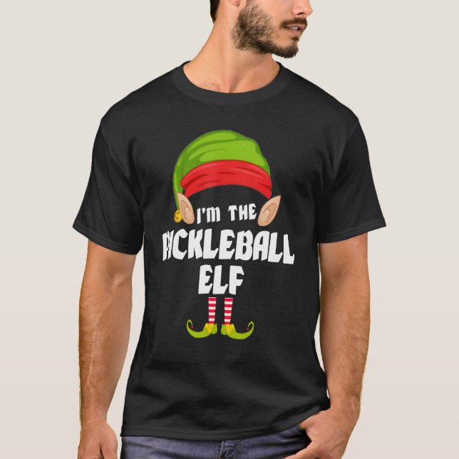 Funny Pickleball Elf Matching Family Group PJ Chri T-Shirt (Front)