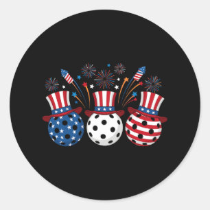 Funny Pickleball Fireworks American Usa Flag 4th O Classic Round Sticker