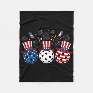 Funny Pickleball Fireworks American Usa Flag 4th O Fleece Blanket