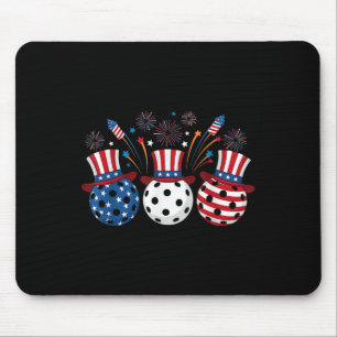 Funny Pickleball Fireworks American Usa Flag 4th O Mouse Pad