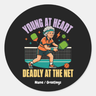 Funny Pickleball Grandma Young At Heart Deadly Net Classic Round Sticker