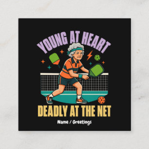 Funny Pickleball Grandma Young At Heart Deadly Net Square Business Card