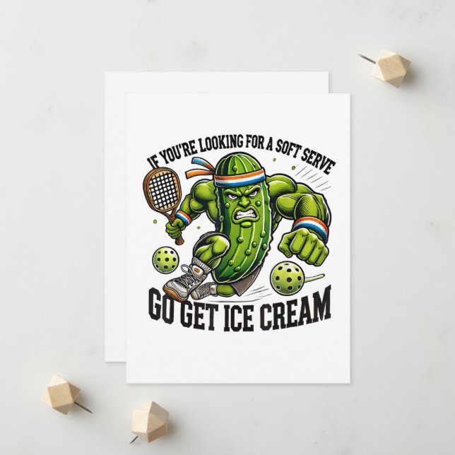 Funny Pickleball Lover Pun with a Pickle Playing Announcement (Front/Back In Situ)