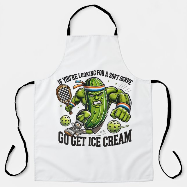Funny Pickleball Lover Pun with a Pickle Playing Apron (Front)