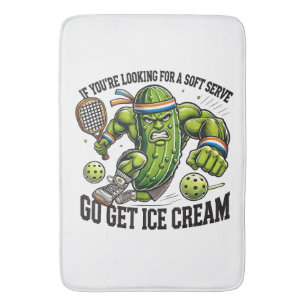 Funny Pickleball Lover Pun with a Pickle Playing Bath Mat