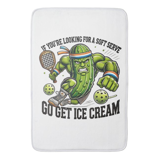 Funny Pickleball Lover Pun with a Pickle Playing Bath Mat (Front Vertical)