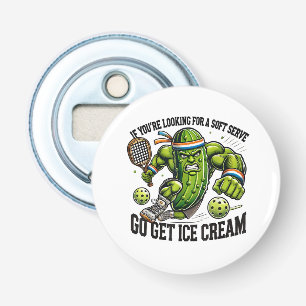 Funny Pickleball Lover Pun with a Pickle Playing Bottle Opener
