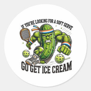Funny Pickleball Lover Pun with a Pickle Playing Classic Round Sticker