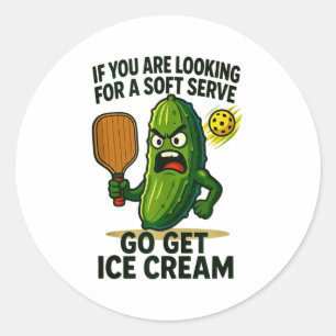 Funny pickleball lover pun with a pickle playing classic round sticker