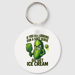 Funny pickleball lover pun with a pickle playing key ring