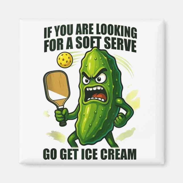 Funny pickleball lover pun with a pickle playing magnet (Front)