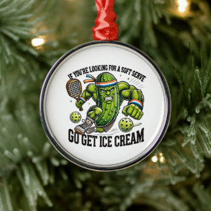 Funny Pickleball Lover Pun with a Pickle Playing Metal Tree Decoration