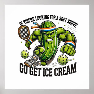 Funny Pickleball Lover Pun with a Pickle Playing Poster