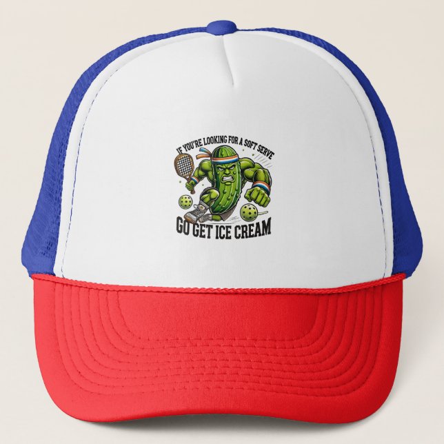 Funny Pickleball Lover Pun with a Pickle Playing Trucker Hat (Front)