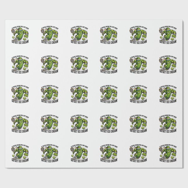 Funny Pickleball Lover Pun with a Pickle Playing Wrapping Paper (Flat)