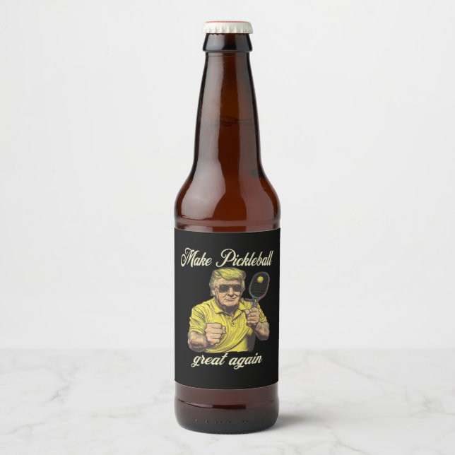 Funny Pickleball Lovers Graphics Pickle Ball Beer Bottle Label (Front)