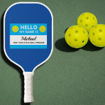 Funny Pickleball My Name is Addicted to Pickleball Pickleball Paddle<br><div class="desc">If you play pickleball,  you know the sport can be addictive.  This funny Pickleball Paddle reads "Hello,  My name is (custom name) and I have a pickleball problem.  All your pickleball friends will totally understand this.  Easily change the text and background colour to personalise.</div>