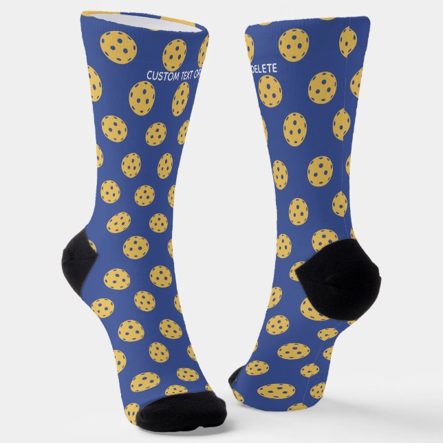 Funny Pickleball Pattern Personalised Blue Yellow Socks (Angled)
