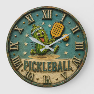 Funny Pickleball Pickle Cute Cartoon Player Gift Large Clock