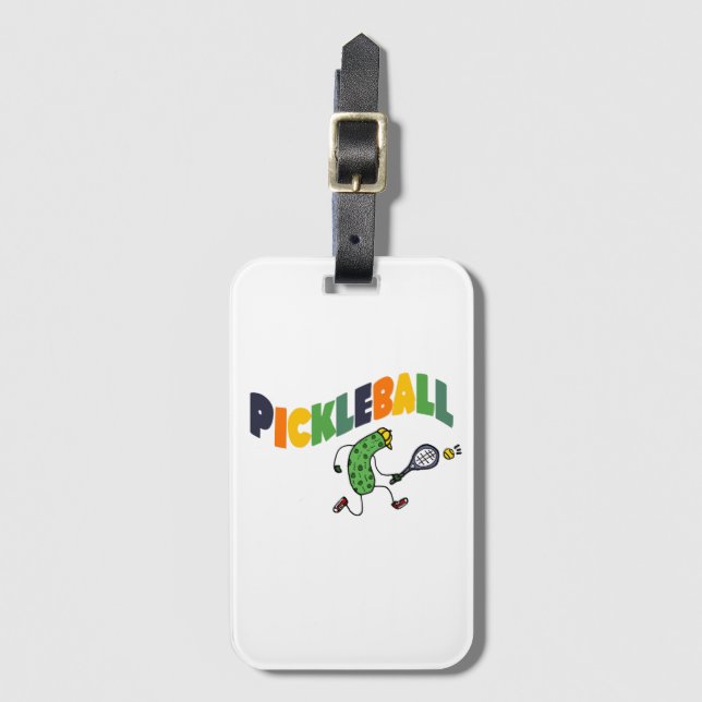 Funny Pickleball Pickle Playing Pickleball Luggage Tag (Front Vertical)