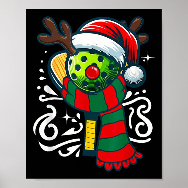 Funny Pickleball Player Christmas Holiday Reindeer Poster (Front)
