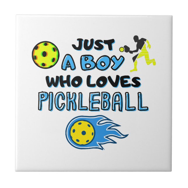 Funny Pickleball Player Just A Boy Who Loves Pickl Tile (Front)