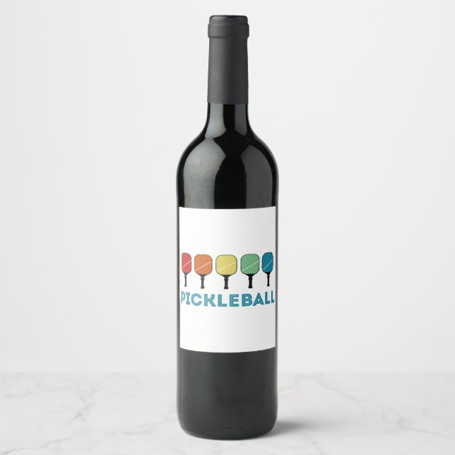 Funny Pickleball Retro Vintage  Wine Label (Front)