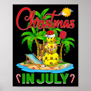 Funny Pickleball Santa Hat Hawaiian Christmas In J Poster