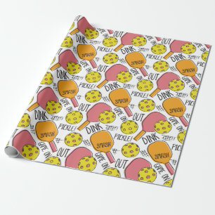 Funny Pickleball Wrapping Paper - Pink Orange