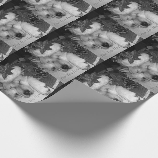 funny picture of cute dog dressed for christmas wrapping paper (Corner)