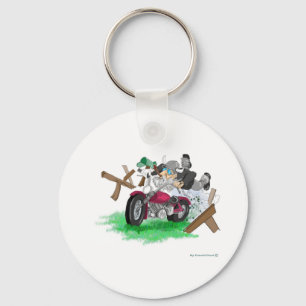 Funny picture of man on motorcycle crashing key ring