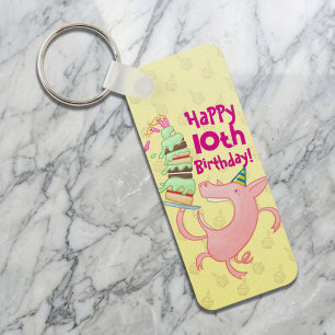 Funny Pig Add The Age Giant Birthday Cake Cartoon Key Ring
