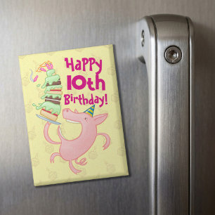 Funny Pig Add The Age Giant Birthday Cake Cartoon Magnet