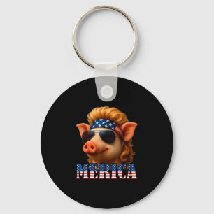 Funny pig american flag farmer independence day key ring