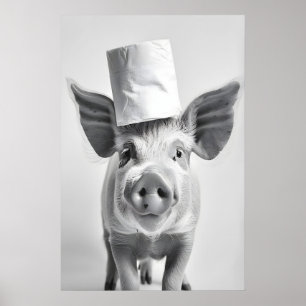 Funny Pig Bathroom Print, Toilet Paper Hat Poster