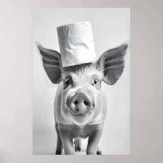 Funny Pig Bathroom Print, Toilet Paper Hat Poster